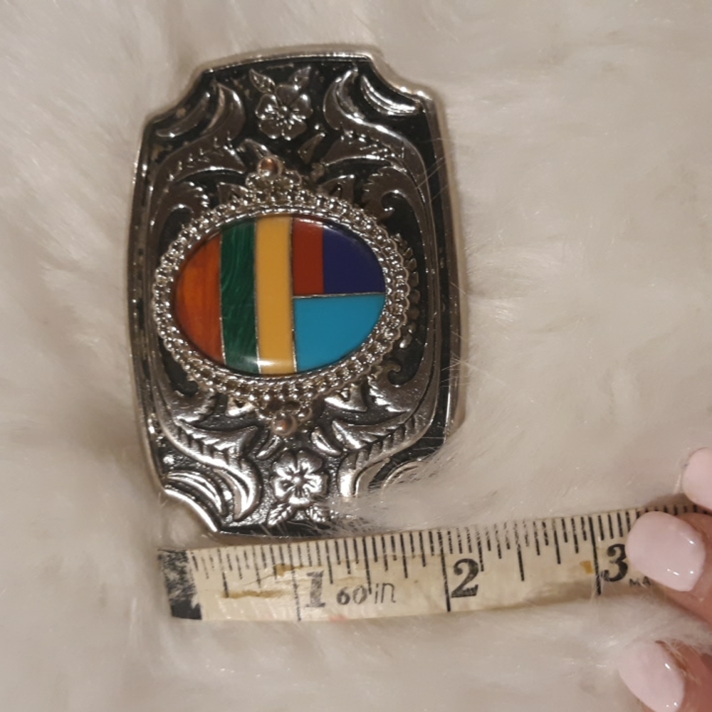 Southwestern Style Stone Inlay Belt Buckle - Picture 7 of 7
